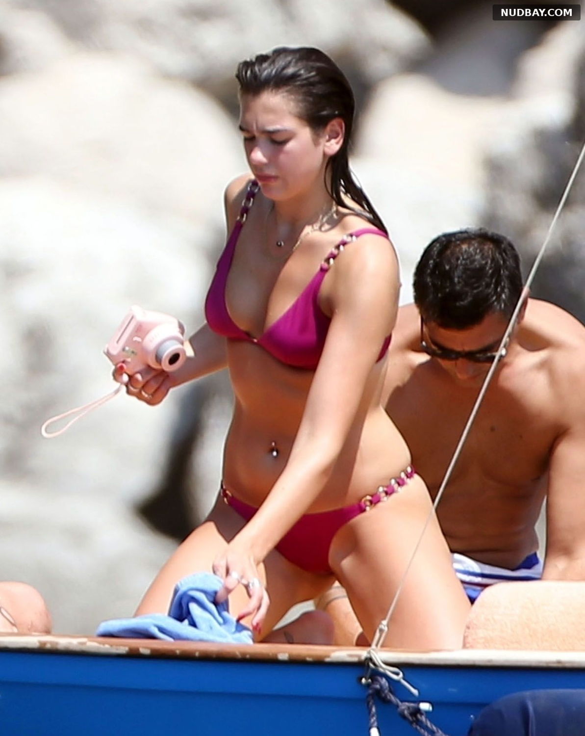 Dua Lipa hot in pink bikini on vacation in Capri Aug 26 2017