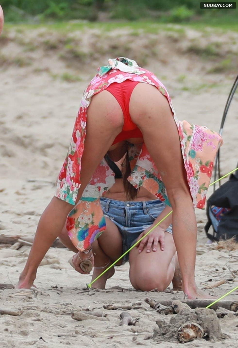 Alessandra Ambrosio Ass Hole in a red bikini on the beach in Hawaii Apr 07 2018