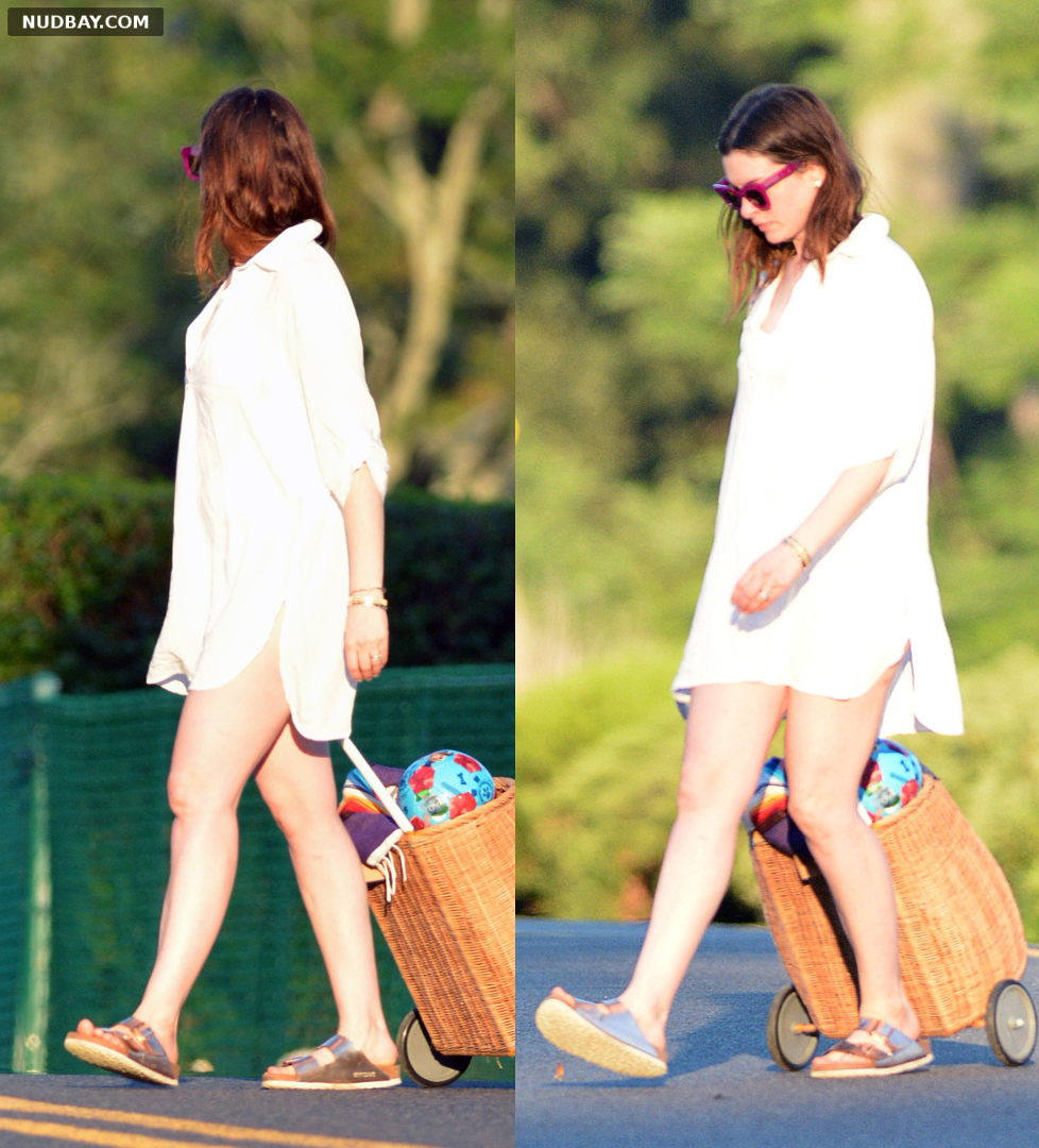 Anne Hathaway Legs leaving a beach in Westport Jul 30 2020