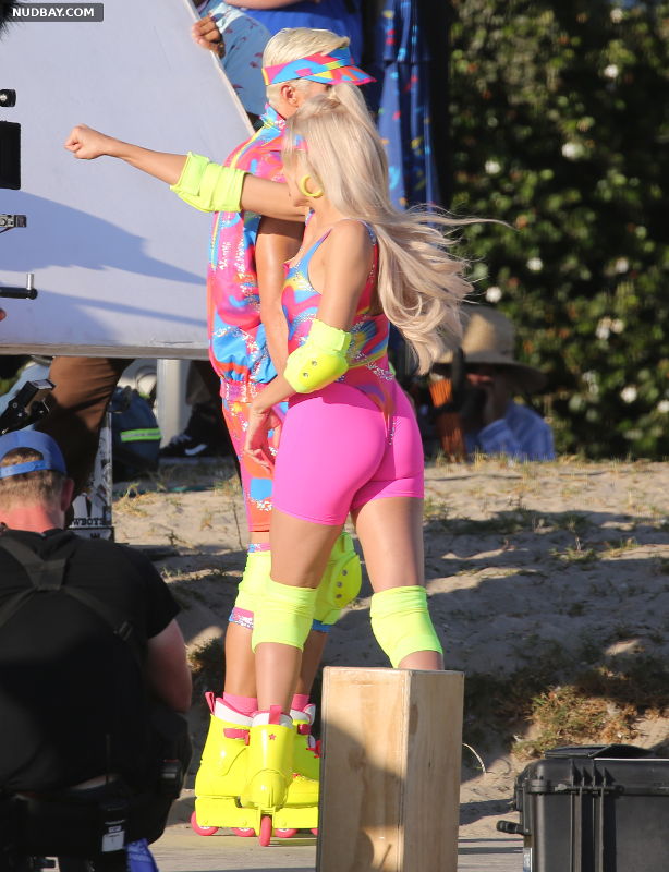 Margot Robbie Butt on set of Barbie in Los Angeles Jun 28 2022 01