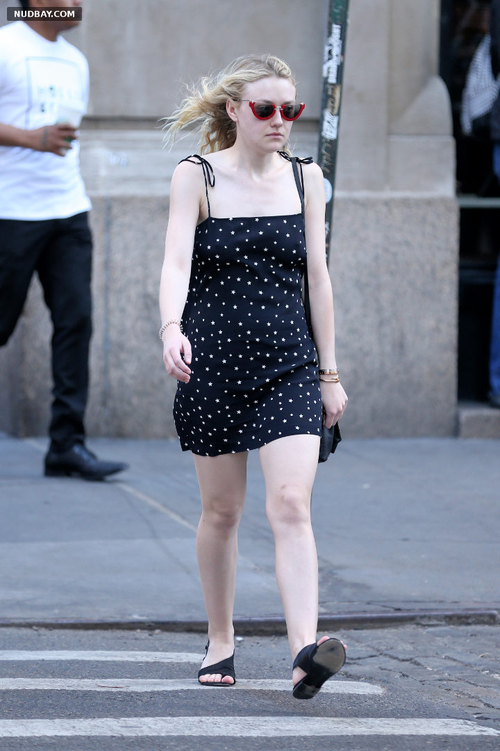 Dakota Fanning naked legs in Mini Dress Out in New York 2016