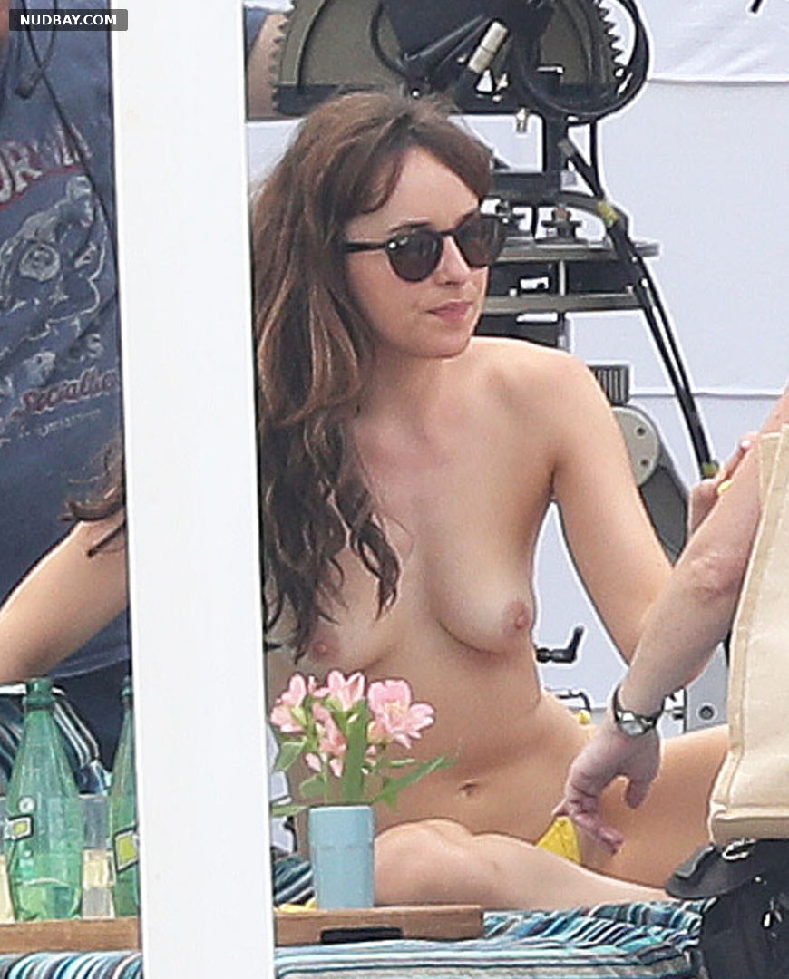 Dakota Johnson Nude Tits on the set of Fifty Shades Freed in France 2016