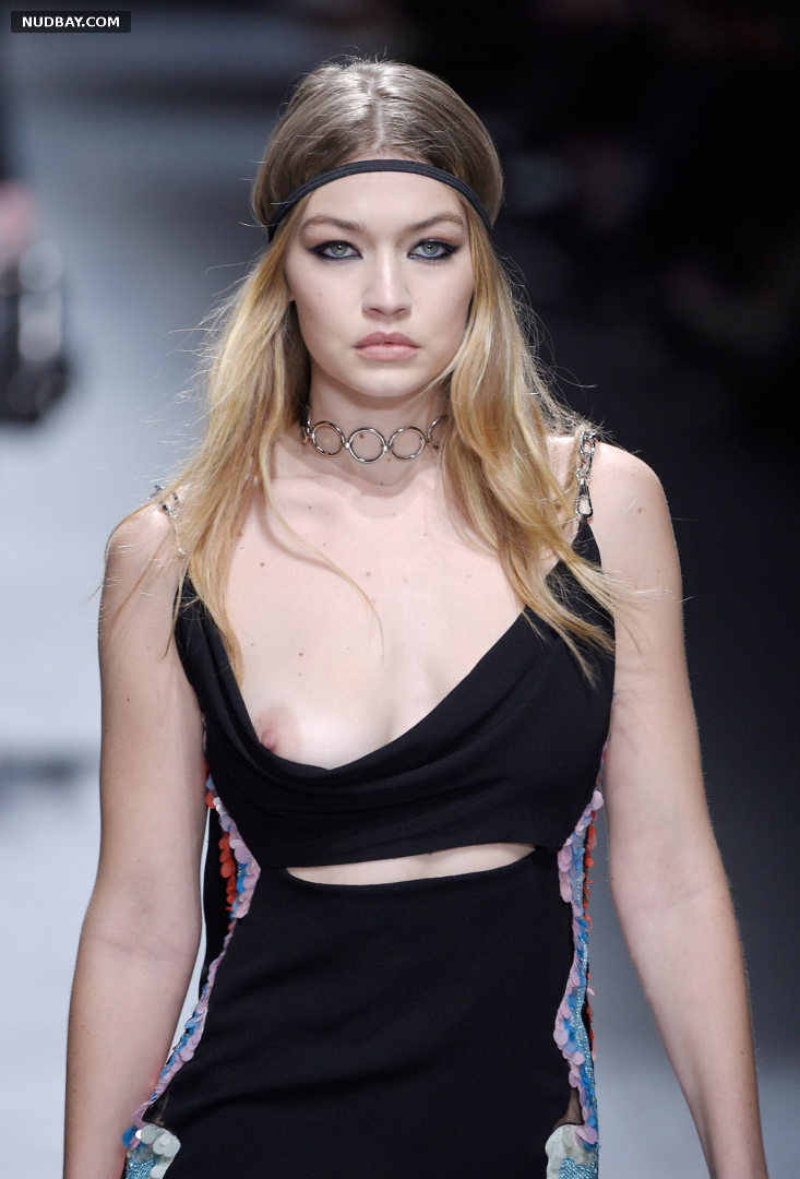 Gigi Hadid Nipslip & Nipple Versace fashion show in Milan 2014