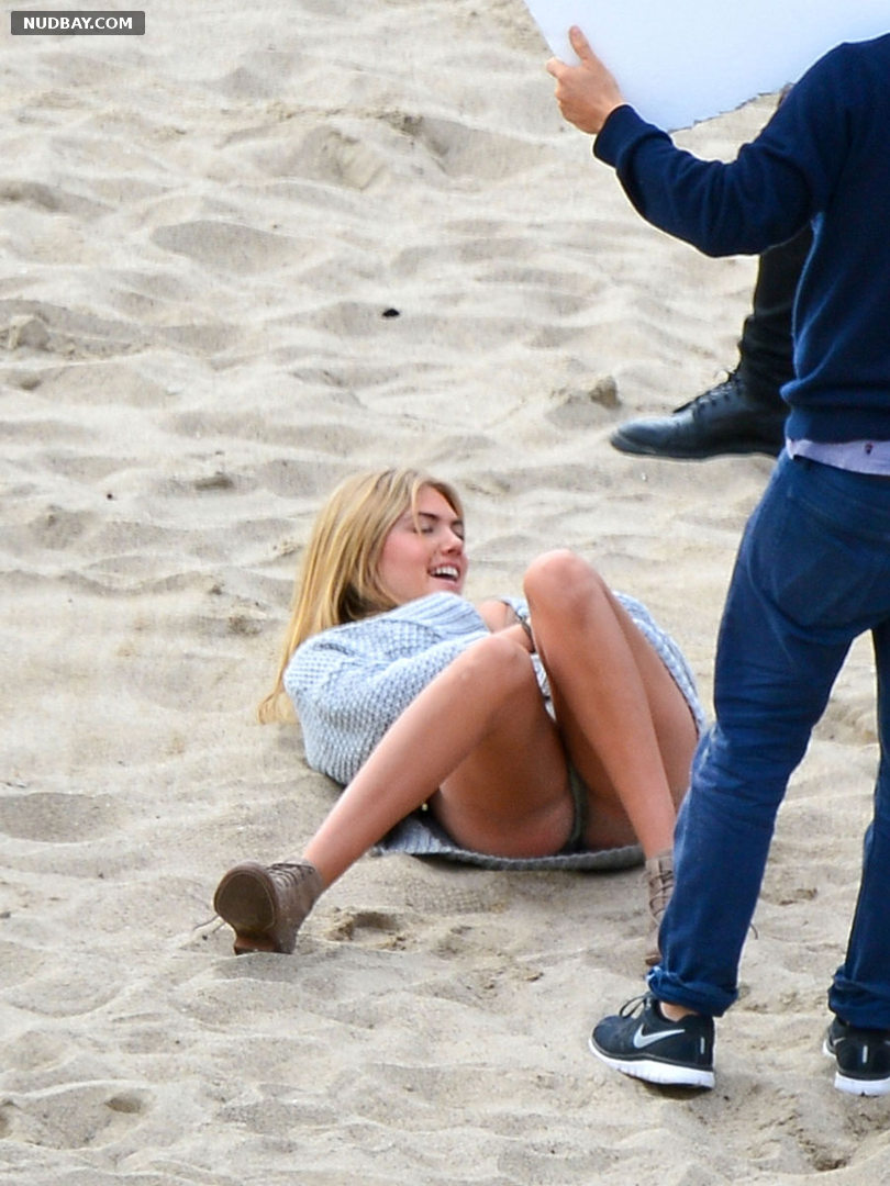 Kate Upton sexy crotch on the set of a photoshoot in Malibu 2013