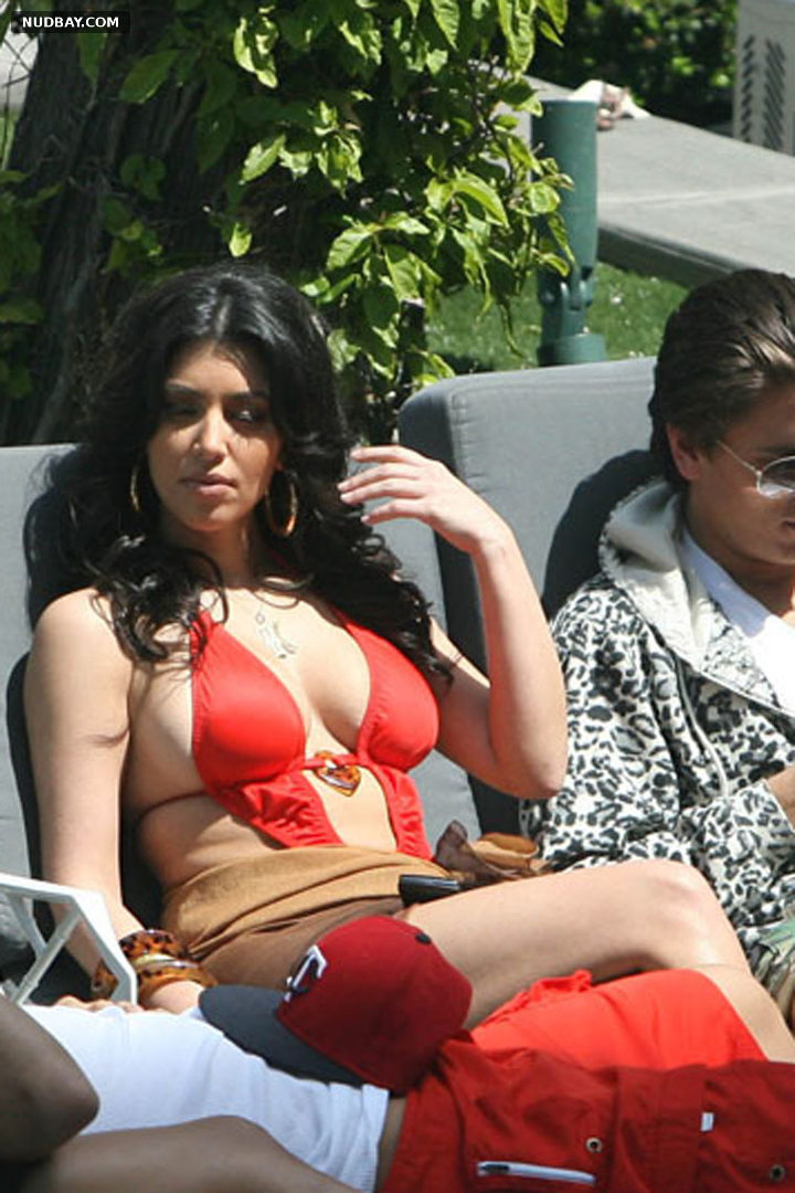Kim Kardashian sexy in red bikini on vacation 2008