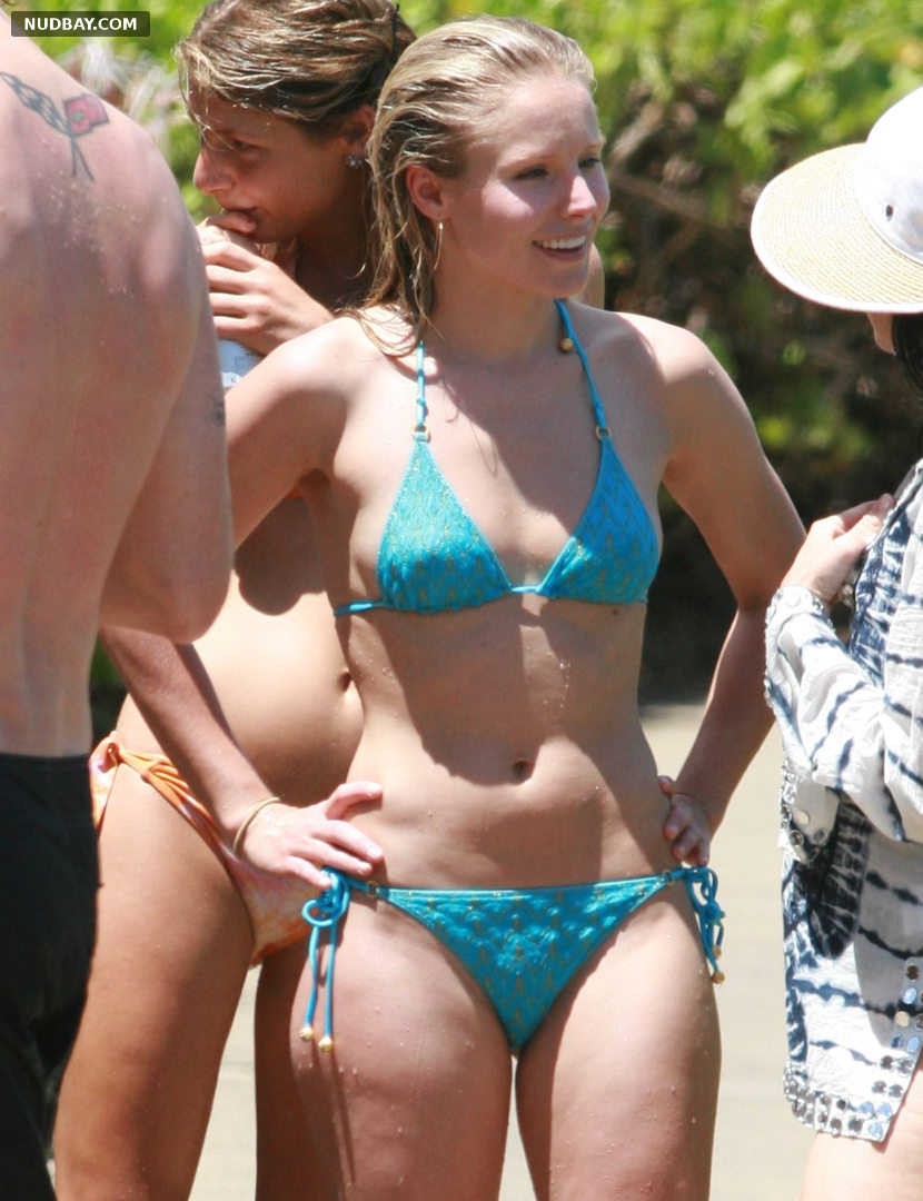 Kristen Bell naked in Blue Bikini on Beach in Hawaii 2008