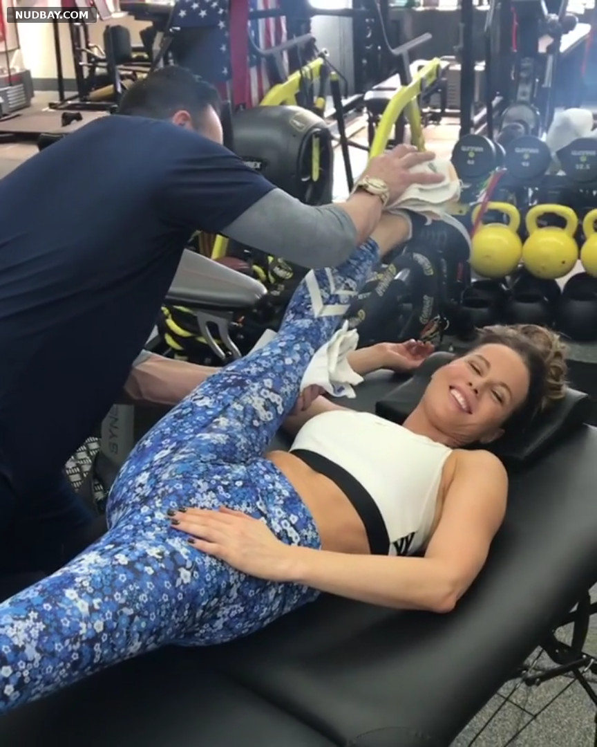 Kate Beckinsale Sexy & Hot stretching legs in the gym 2019