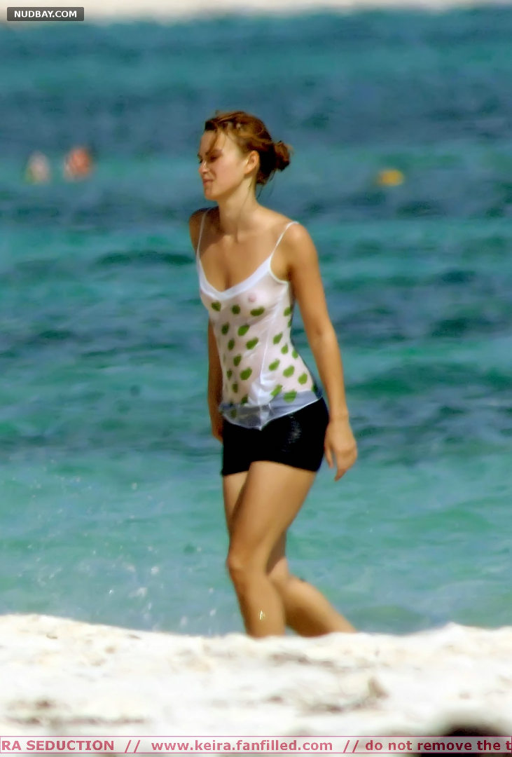 Keira Knightley see-thru tits on the beach 2008