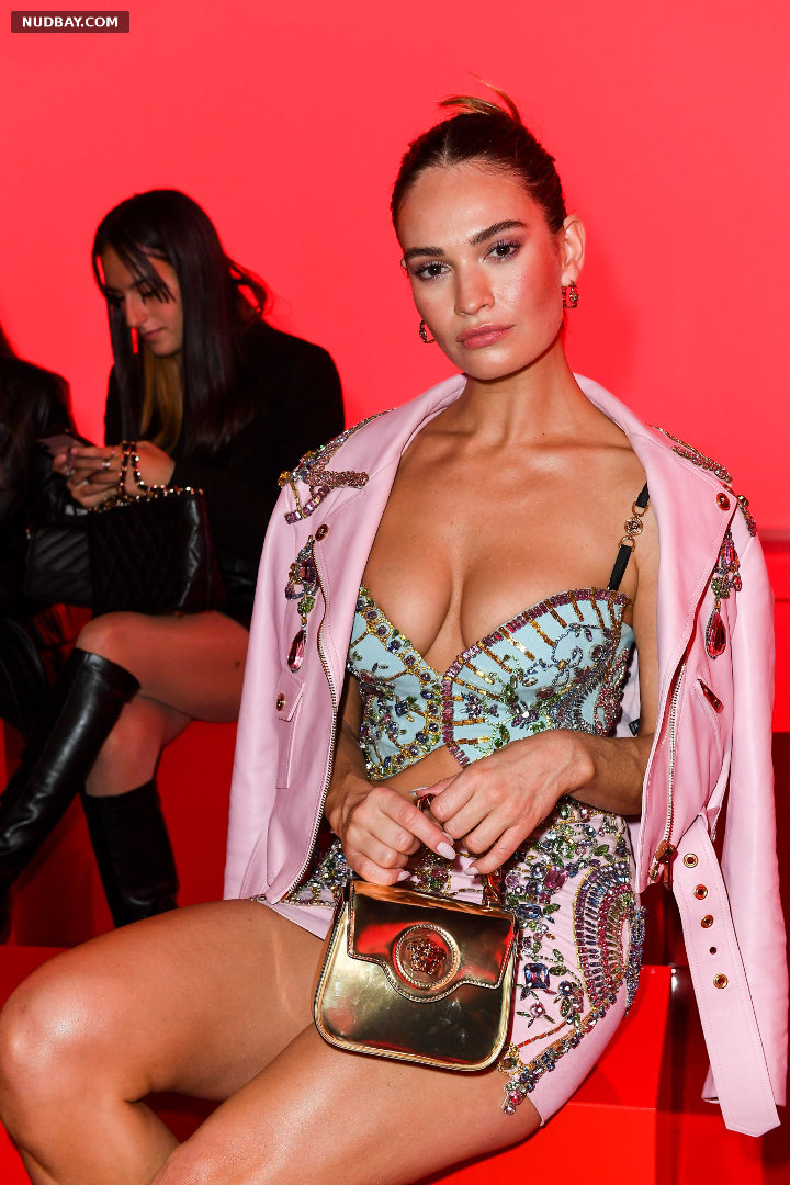 Lily James Nude Sexy Versace fashion show in Milan February 25 2022