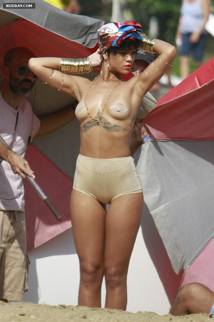 Rihanna topless on photo shoot in Rio de Janeiro on January 15 2014