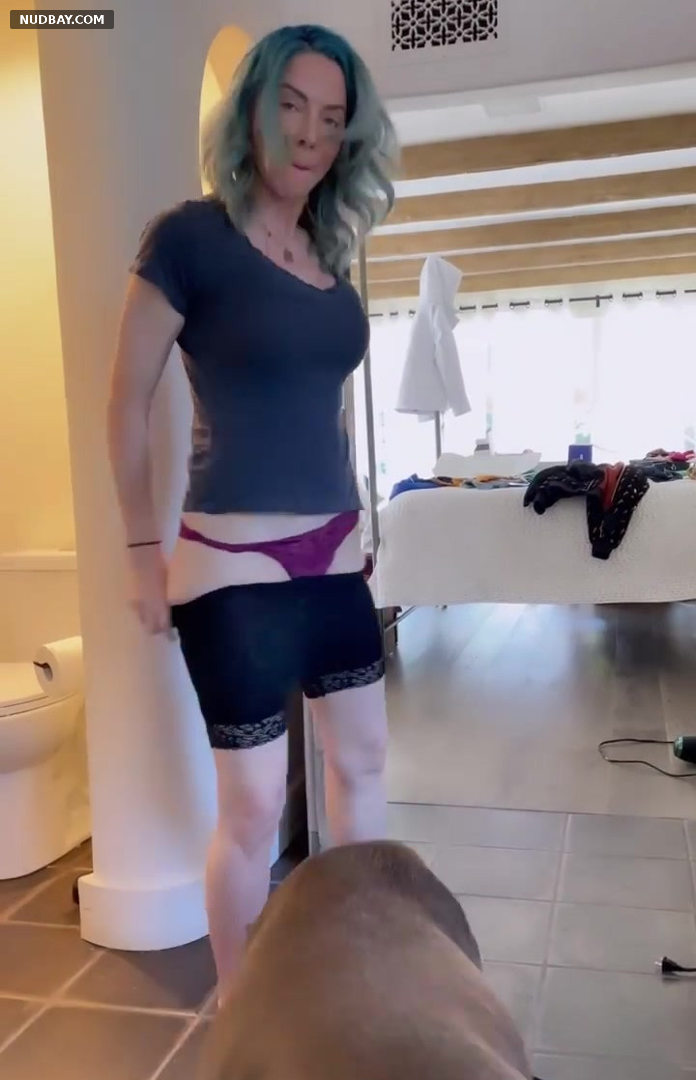 Whitney Cummings flashing her panties while taking off her shorts 2021